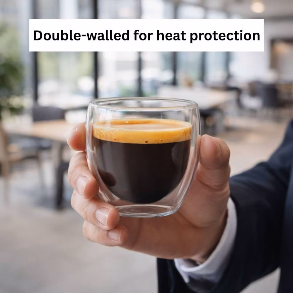 Volila Pack of 6 Double Wall Insulated Espresso Glass Tumblers, 80ml, Clear – 2