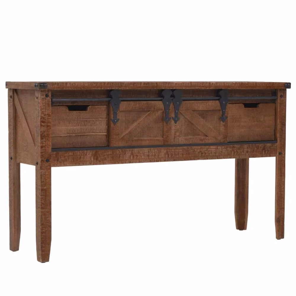 Berkfield Home Solid Fir Wood Console Table, Brown, W: 131 cm, D: 35.5 cm, H: 75 cm – 2