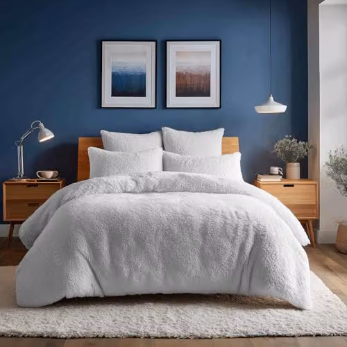 Home Sweet Home UK Teddy Bear Fleece Soft Cosy Duvet Cover and Pillowcase Set, White – 3
