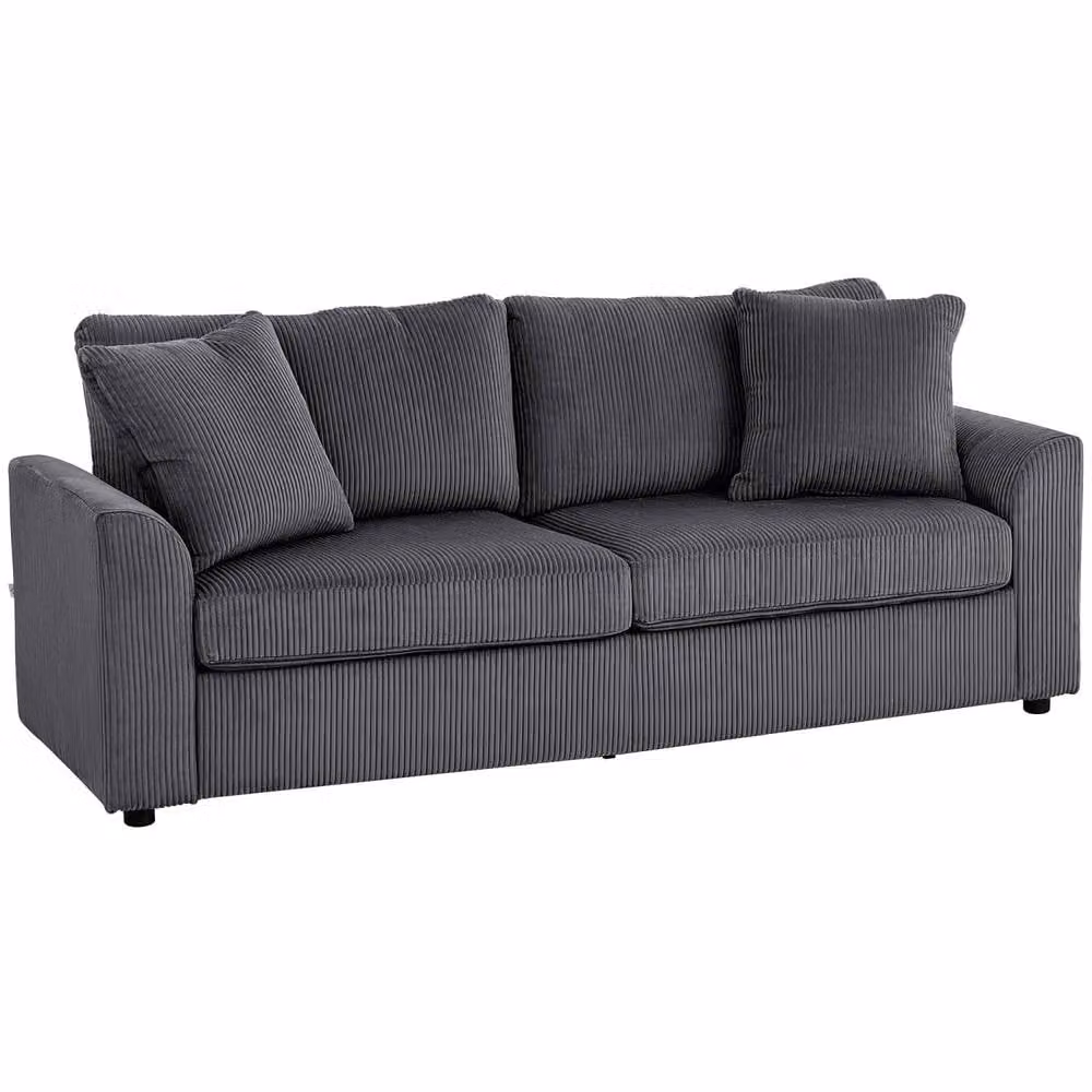 Wyld Haus Mimi Grey Corduroy 3 Seater Sofa with Scatter Cushions W: 212 cm, D: 80 cm, H: 88 cm – 2