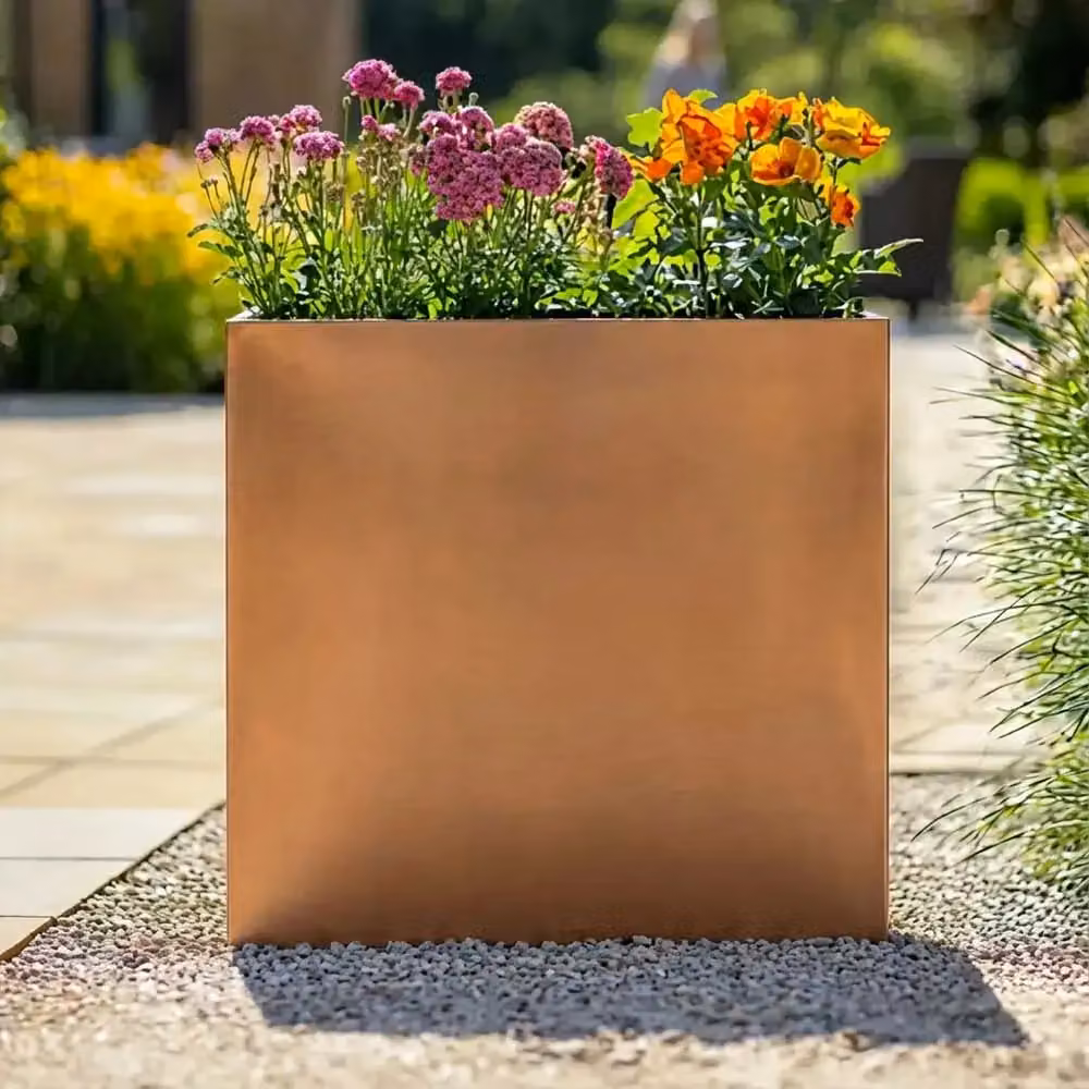 Woven Wood Bronze Galvanised Steel Trough Planter, W/D/H: 75 x 25 x 90 cm – 3