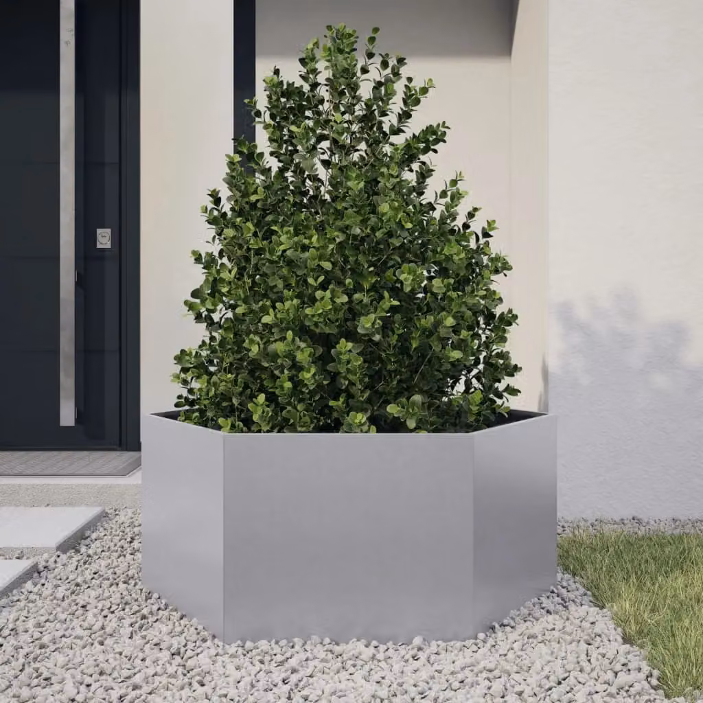 Berkfield Home Hexagon Garden Planter in Silver Galvanised Steel, W: 104 cm, D: 90 cm, H: 45 cm – 2