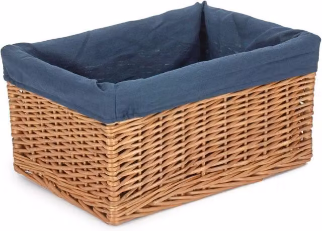 Red Hamper Blue Double Steamed Willow Storage Basket with Navy Cotton Lined Removable Bag and Handles, W/D/H: 37.0 x 19.0 x 24.0 cm – 1