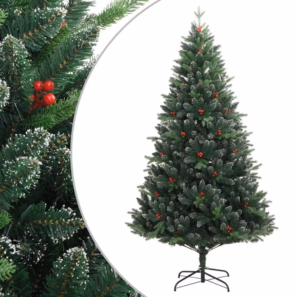 Berkfield Home Beautiful Artificial Hinged Christmas Tree with Red Berries, Green, Height: 150 cm – 2