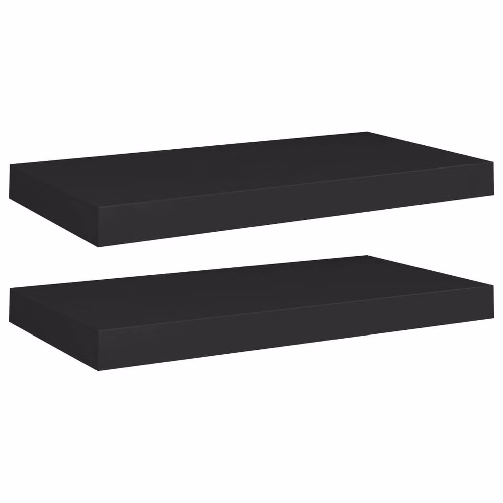 Berkfield Home Set of 2 Durable Floating Wall Shelves, Black MDF and Metal, W: 50 cm, D: 23 cm, H: 3.8 cm – 3