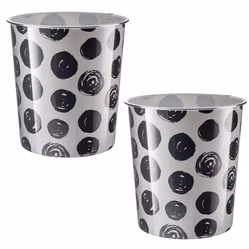 MantraRaj Pack of 2 Plastic Waste Paper Baskets, 7.7 Litre, Polka Dot Black