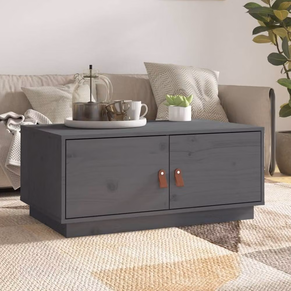 Berkfield Home Grey Rustic Solid Pine Coffee Table W/D/H: 80 x 50 x 35 cm – 2