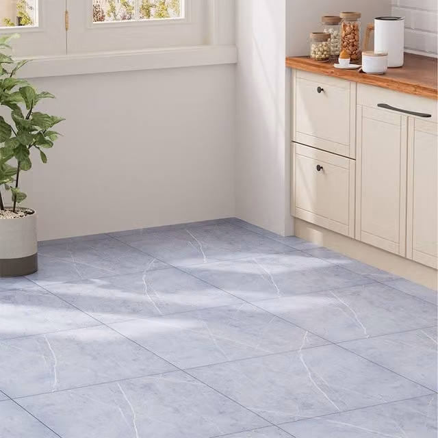 Livingandhome 14-Piece Self-Adhesive Marble Texture PVC Flooring, Blue, W/D/H: 60 x 60 x 0.36 cm