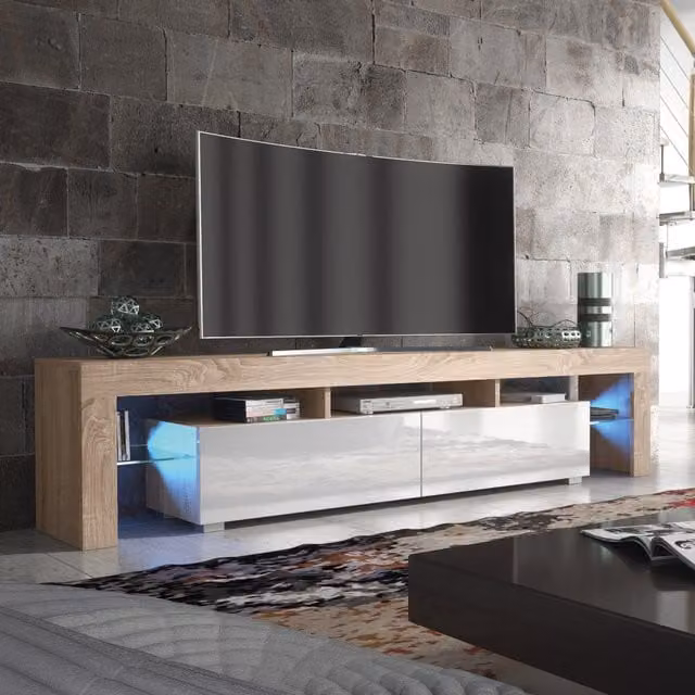 Creative Furniture Nova Modern Glossy TV Unit in White, Black and Grey, W: 200 cm, H: 45 cm, D: 35 cm