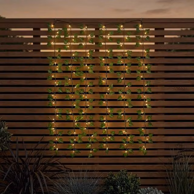Garden Greatness Green Ivy Leaf LED Curtain Lights with Warm White Glow