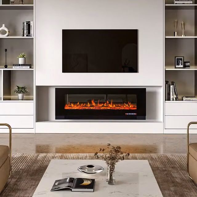 Living Star Wall Mounted and Recessed Electric Fireplace with Stand, Black and Multicolour, W: 127 cm