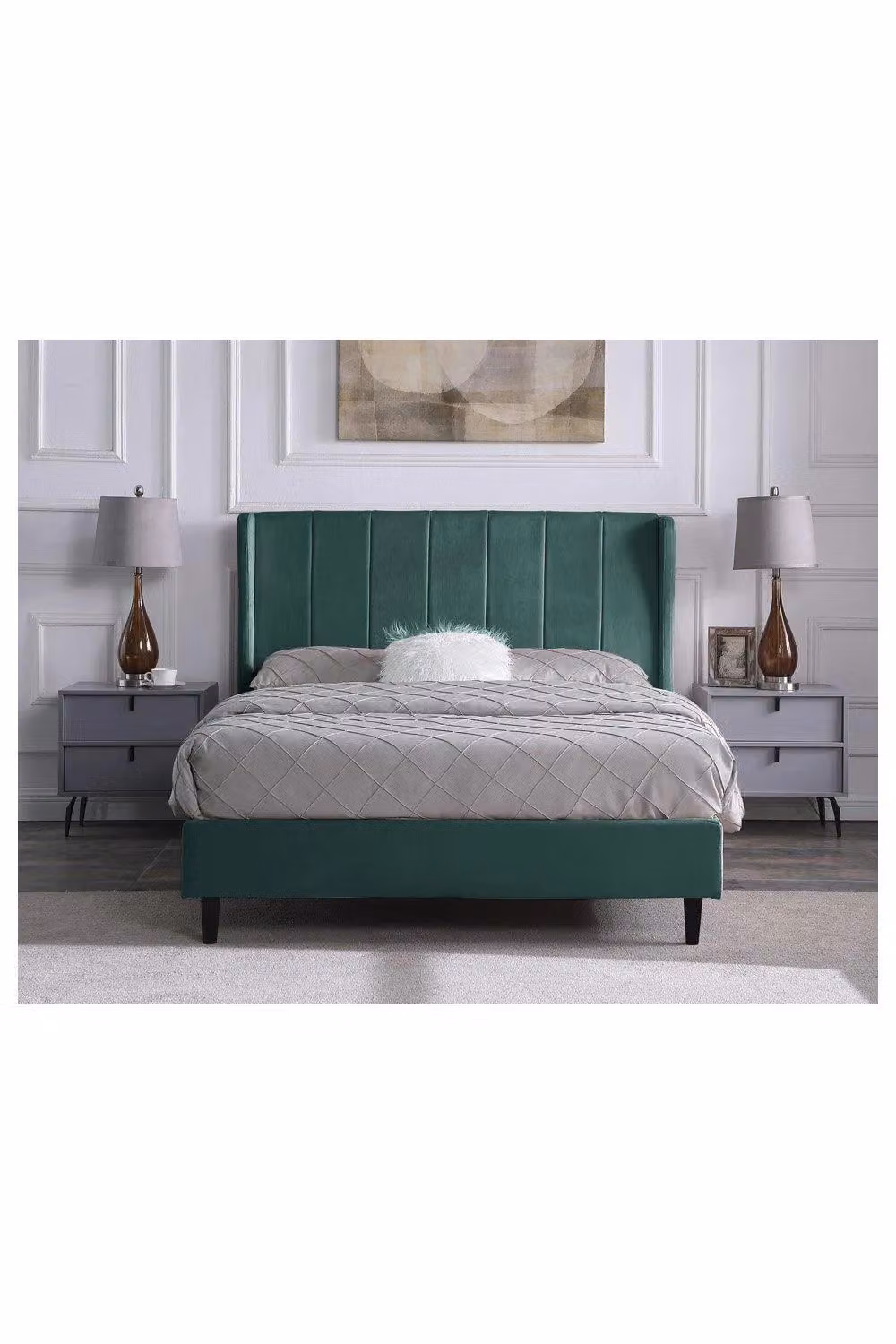 Seconique Amelia Upholstered Double Bed Frame in Green Velvet Fabric, W/D/H: 140 x 200 x 115 cm – 4