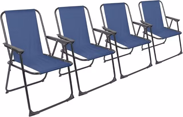 Harbour Housewares Blue Maritime Folding Metal Beach Chair with Armrests and Powder Coated Steel Frame