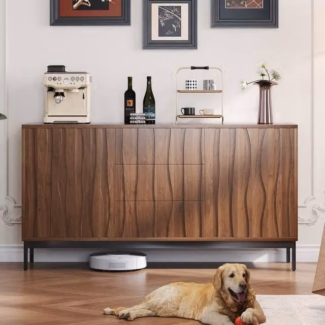 Merax Mid-Century Sideboard Buffet Cabinet in Brown and Black with 3 Drawers and Shelves, W/D/H: 150 x 40 x 80 cm – 1