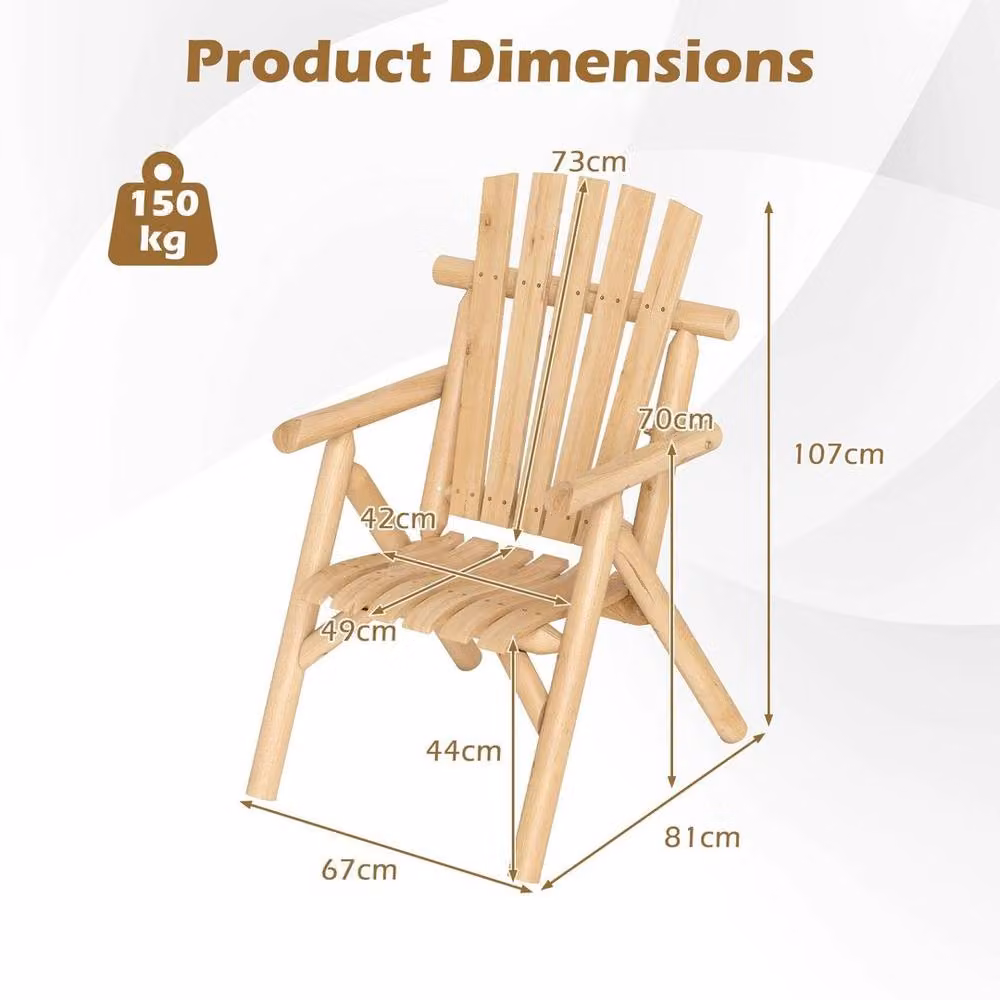 Kelvenix Natural Solid Wood Outdoor Armchair for Garden and Deck – 2