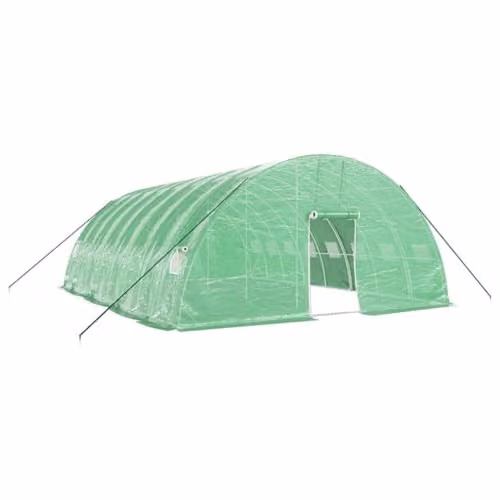 vidaXL Greenhouse with Steel Frame in Green, 48 m2, W: 8 m, D: 6 m, H: 2.85 m
