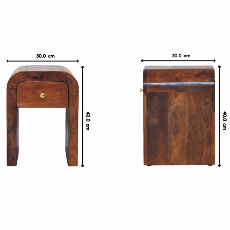 Aosom UK Mini Darcy Solid Mango Wood Nightstand with Curved Edges and Drawer, Dark Brown, W: 30 cm, D: 30 cm, H: 40 cm – 3