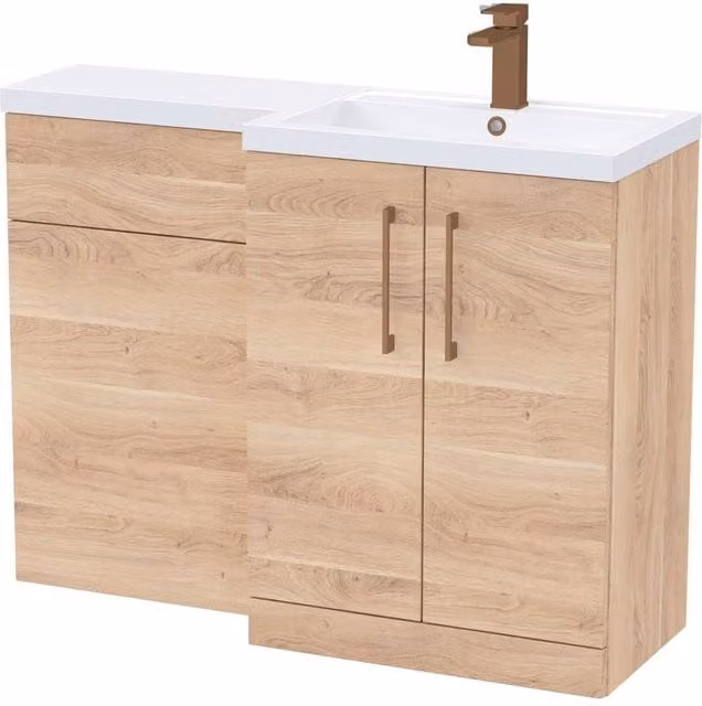 Balterley Modern Freestanding Right-Hand Vanity and WC Unit Combination in Light Oak Brown, W: 110 cm, H: 84 cm