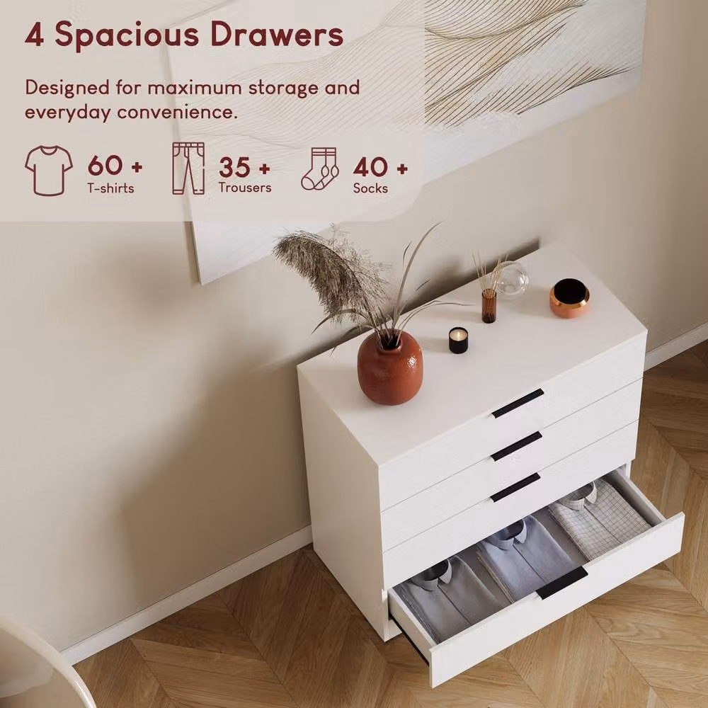 Vida Designs Trega 4-Piece White Bedroom Set including Wardrobe, 4-Drawer Chest and 2 Bedside Tables – 2