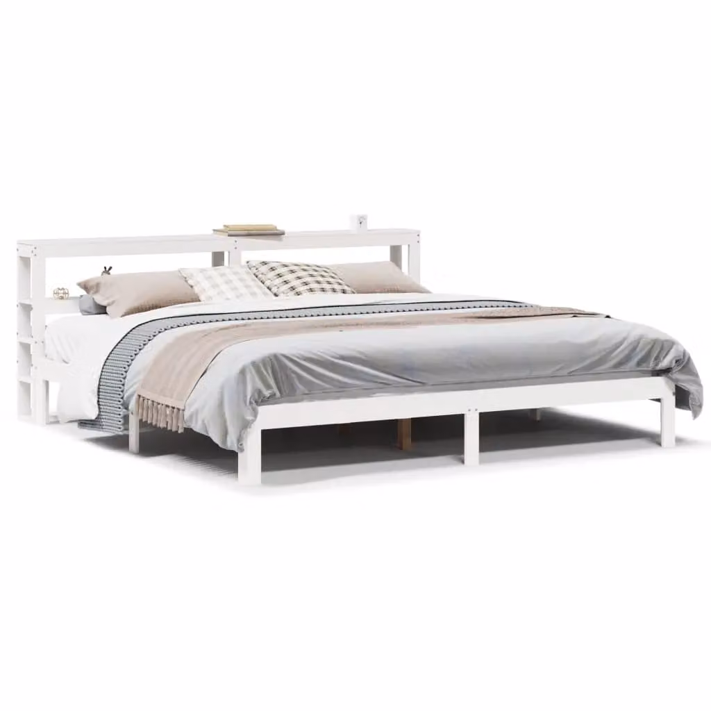 Berkfield Home White Pine Bed Frame with Headboard and Side Compartments, W/D/H: 200 x 200 cm – 2