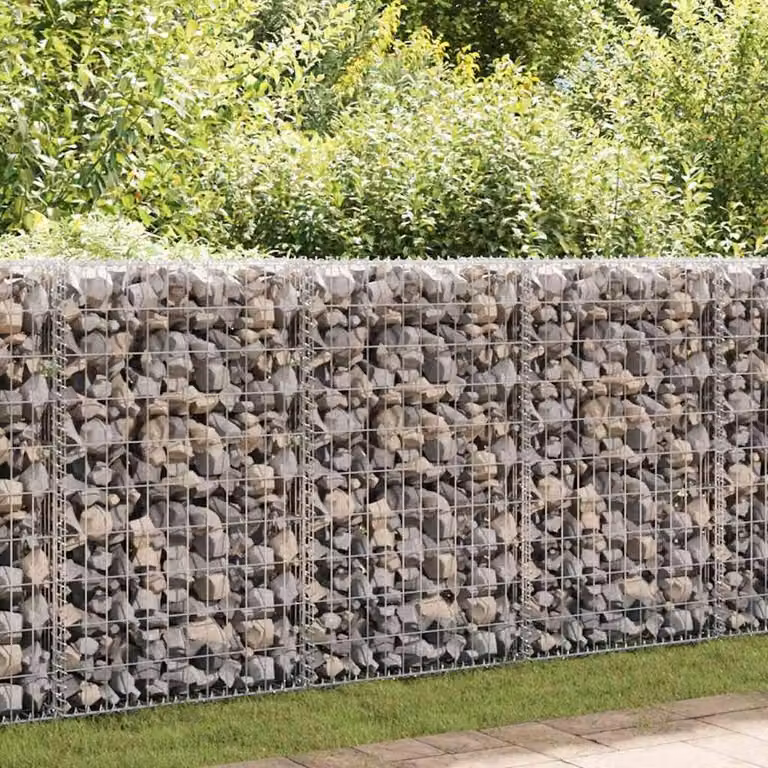 Berkfield Home Durable Galvanised Steel Gabion Wall with Covers in Silver, W/D/H: 60 x 50 x 100 cm