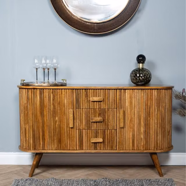 Elm Home And Garden Mid Century Striped Mango Wood Sideboard in Brown