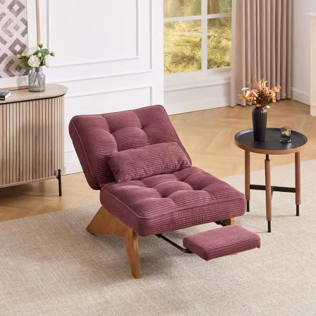 Aosom UK Wine Red Reclining Accent Chair with Foldable Ottoman and Lumbar Pillow, H 90 x W 73 x D 127 cm – 1