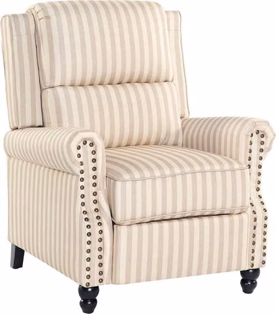 Garden Sanctuary Beige Striped Fabric Single Sofa Recliner Armchair with Footrest