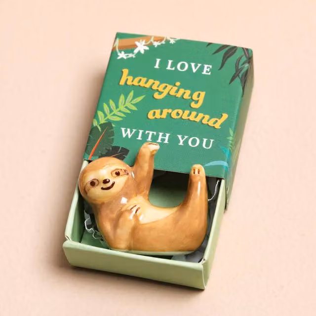 Lisa Angel Tiny Ceramic Sloth Matchbox Token in Brown and Green