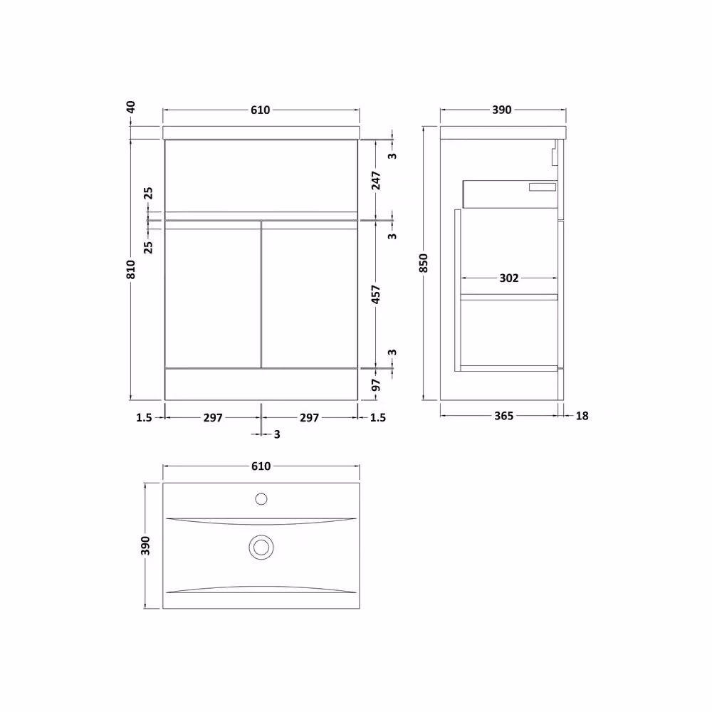 Balterley Mavesyn 2 Door 1 Drawer Freestanding Vanity Basin Unit, Blue, W: 60 cm, H: 85 cm – 2