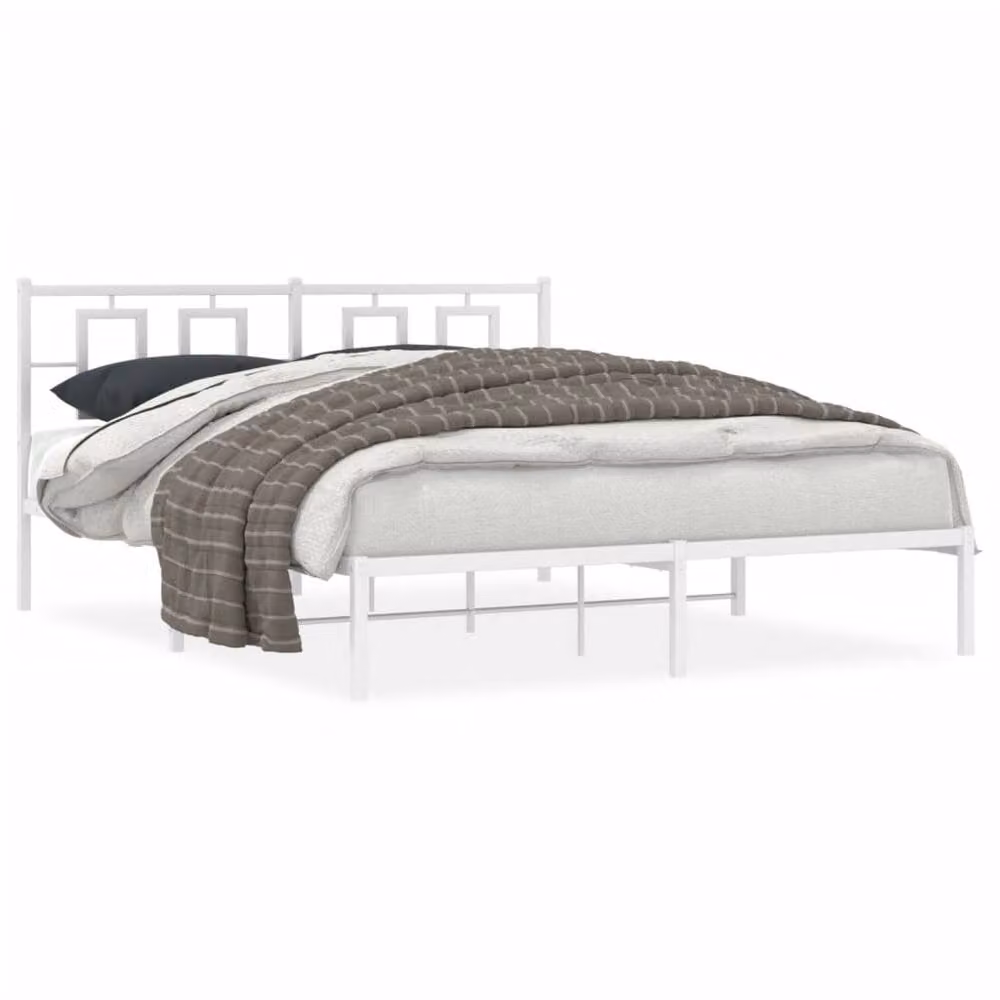 Berkfield Home Metal Bed Frame with Headboard in White, W/D/H: 150 x 200 cm – 2