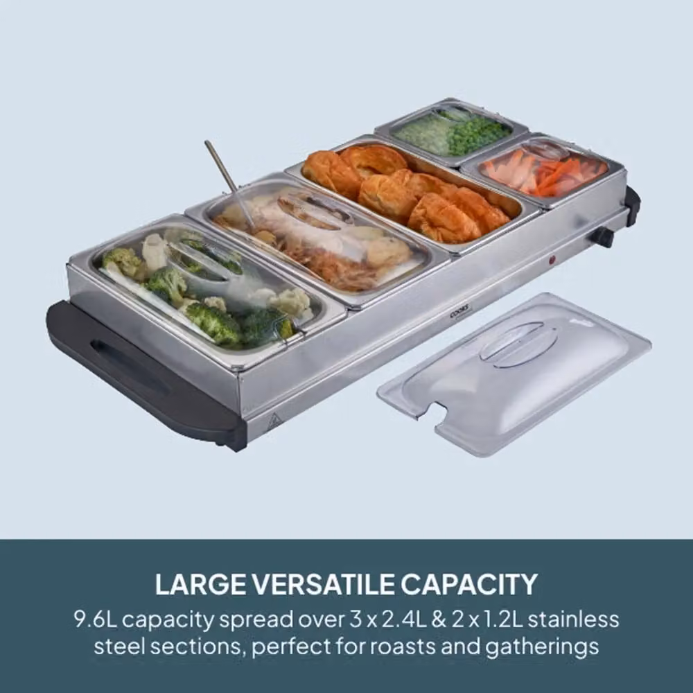 Cooks Professional 5-Section Electric Buffet Warmer with Hotplate Function and Adjustable Temperature Control, 9.6L, Silver – 4