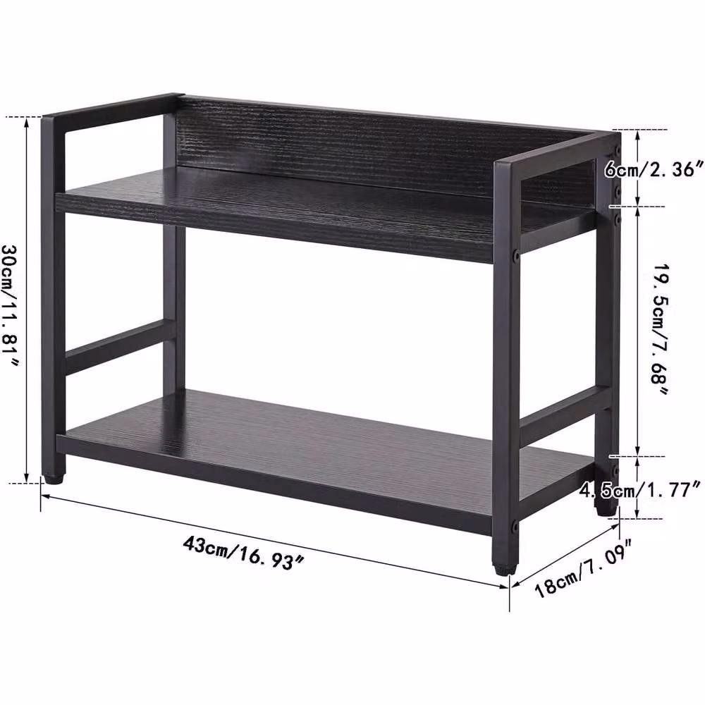 VOGREX Black Industrial 2-Tier Countertop Spice Rack Kitchen Storage Shelf – 2
