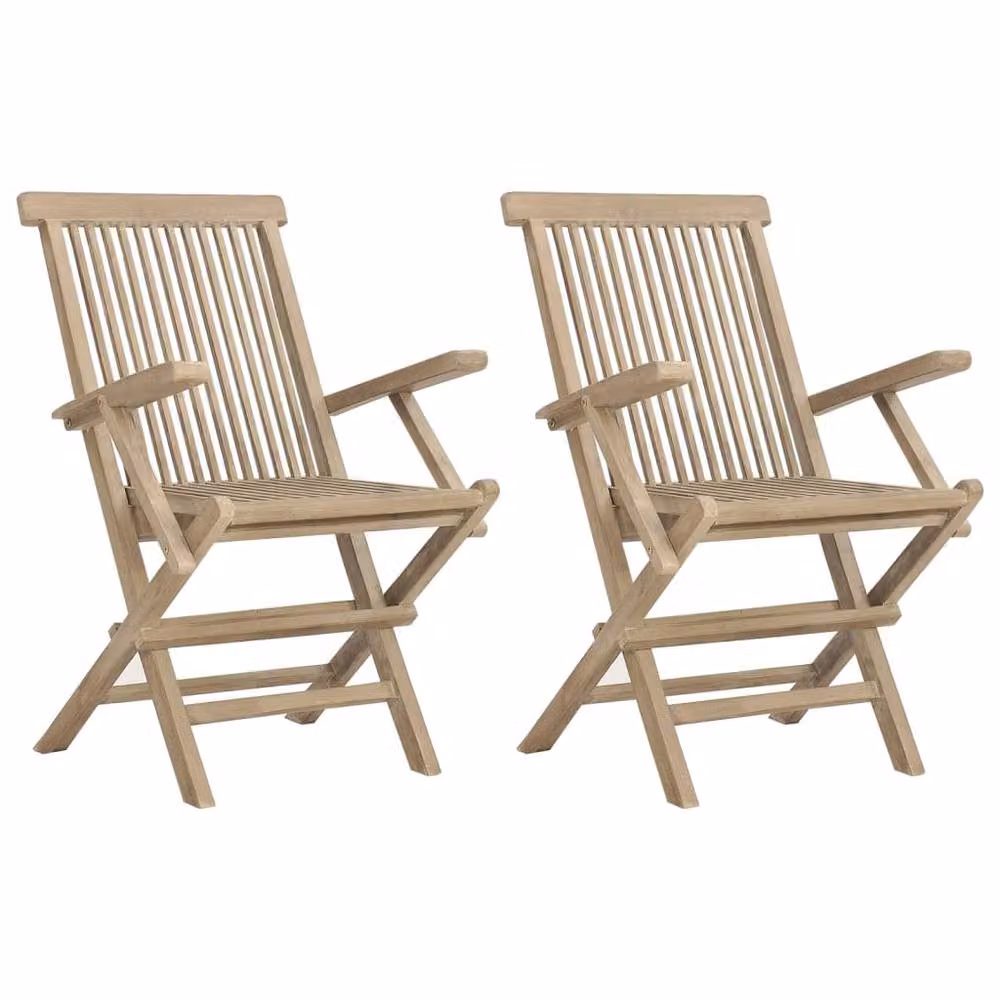 Berkfield Home Set of 2 Folding Garden Chairs in Grey and Brown Solid Teak Wood, W: 56 cm, D: 61 cm, H: 89 cm – 2