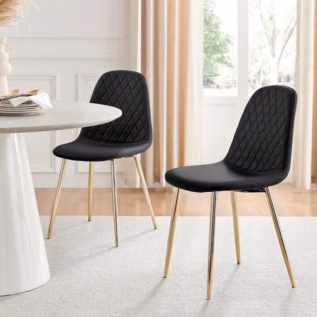 FurnitureboxUK Set of 2 Corona Modern Dining Chairs in Black Faux Leather with Gold Metal Legs – 2