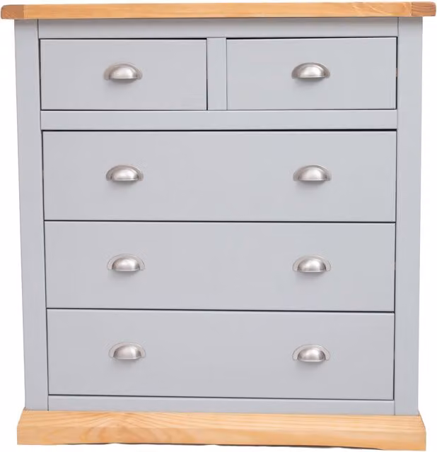 Cabinet Bits Bomporto 5 Drawer Chest of Drawers in Grey with Chrome Cup Handles