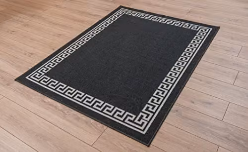 Serdim Rugs Machine Washable Geometric Greek Key Anti Slip Rug in Black and Grey, W/D: 120 x 160 cm