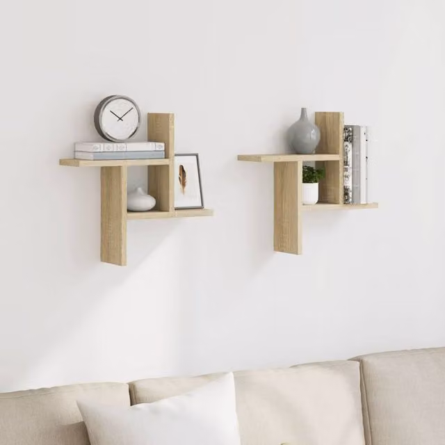 Berkfield Home Durable Wall Mounted Shelves, 2 Pack, Sonoma Oak in Light Tan, W/D/H: 38 x 12 x 38 cm