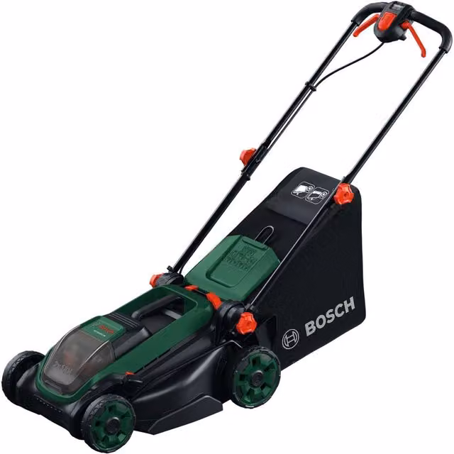 Bosch Rotak 18V 38 cm Cordless Lawnmower with Mulching Kit and Collection Bag, Green