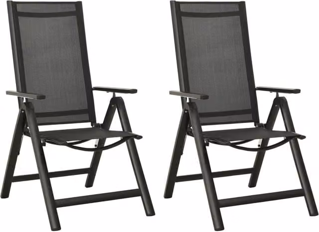 Berkfield Home Set of 2 Folding Garden Chairs in Black Textilene and Powder Coated Aluminium – 1
