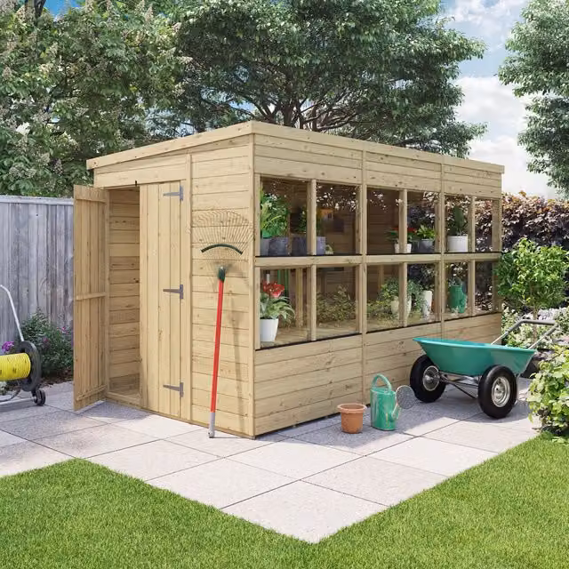 BillyOh Rustic Brown Wooden Pent Potting Shed with Tongue and Groove Design