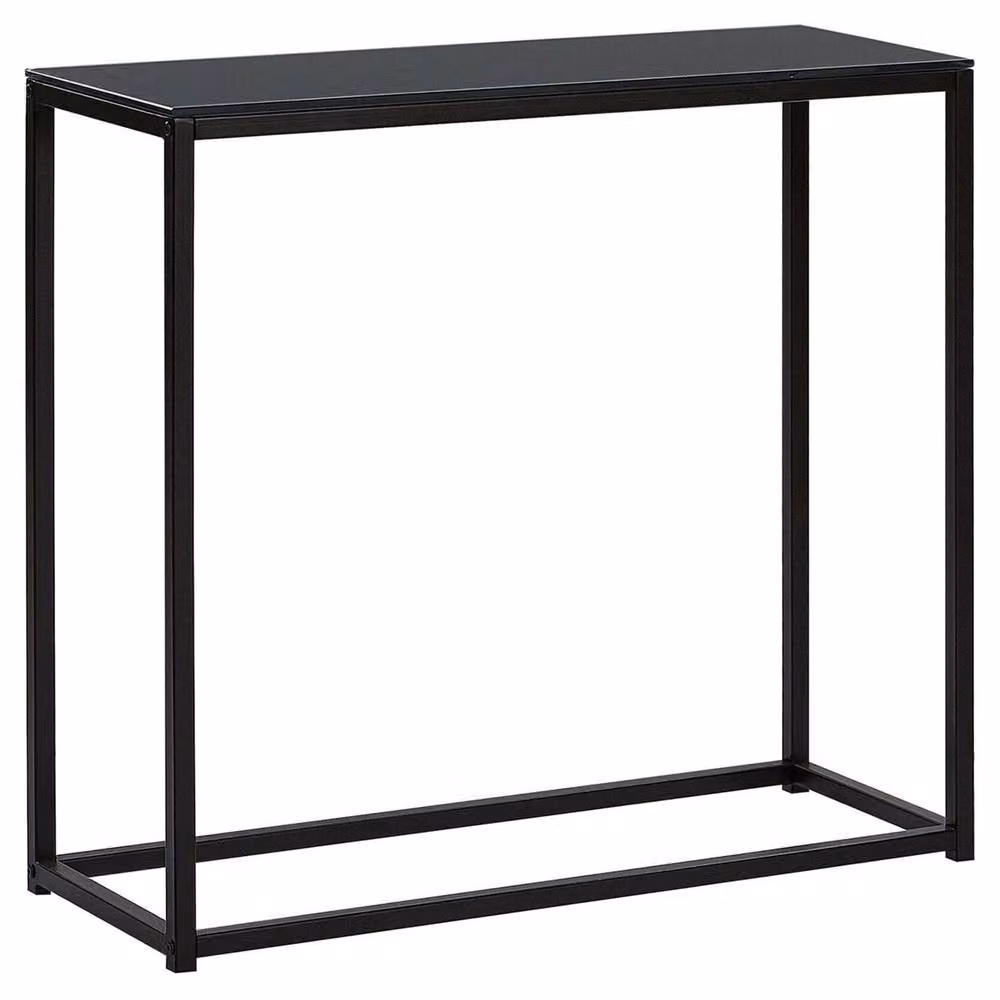 Wyld and Coco Modern Black Console Table with Rectangular Tempered Glass Top and Metal Base W/D/H: 80 x 30 x 76 cm – 2