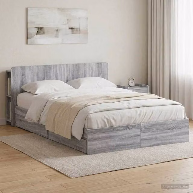 Berkfield Home Modern Bed Frame with Storage Drawers in Grey Sonoma, W/D/H: 150 x 200 cm, Engineered Wood – 1