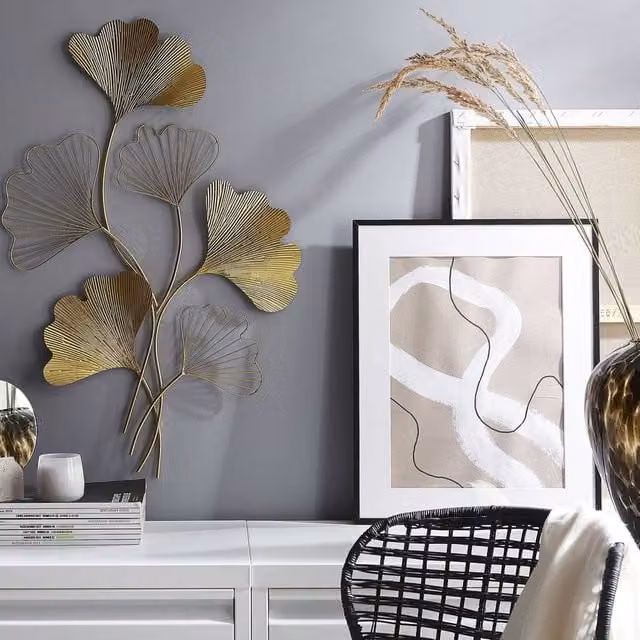 Wyld and Coco Golden Maidenhair Leaves Metal Wall Art in Gold, 79 cm