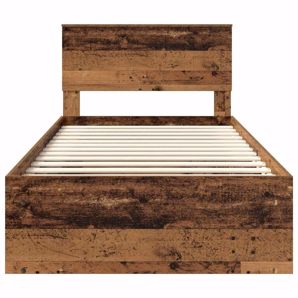 Berkfield Home Modern Bed Frame with Headboard in Brown Solid Pine and Engineered Wood, W/D/H: 100 x 200 cm – 4