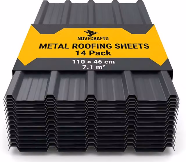 NOVECRAFTO 14 Pack Dark Grey Galvanised Corrugated Metal Roofing Sheets, 7.1sqm