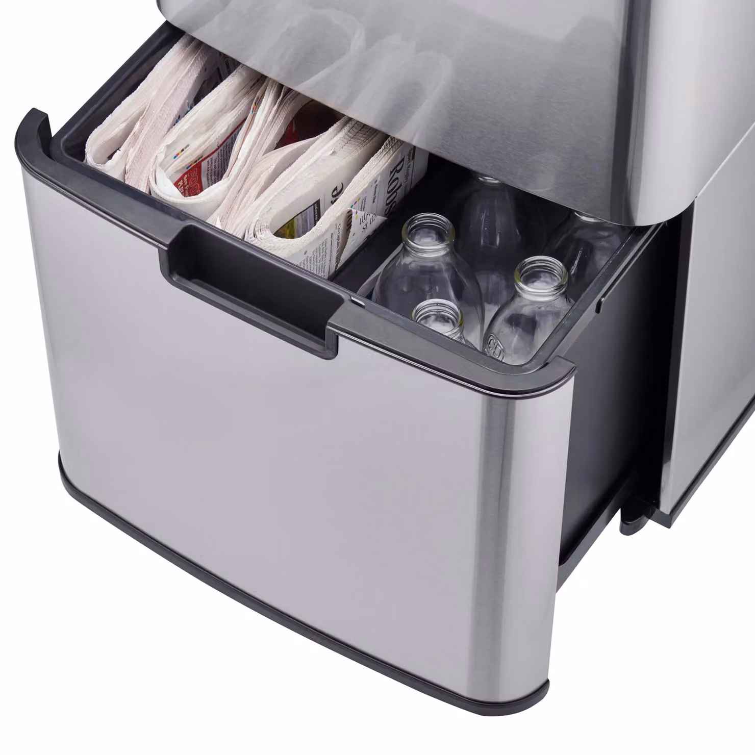 Cooks Professional 75L Sensor Recycling Bin with 3 Compartments and Food Caddy in Silver Stainless Steel – 6