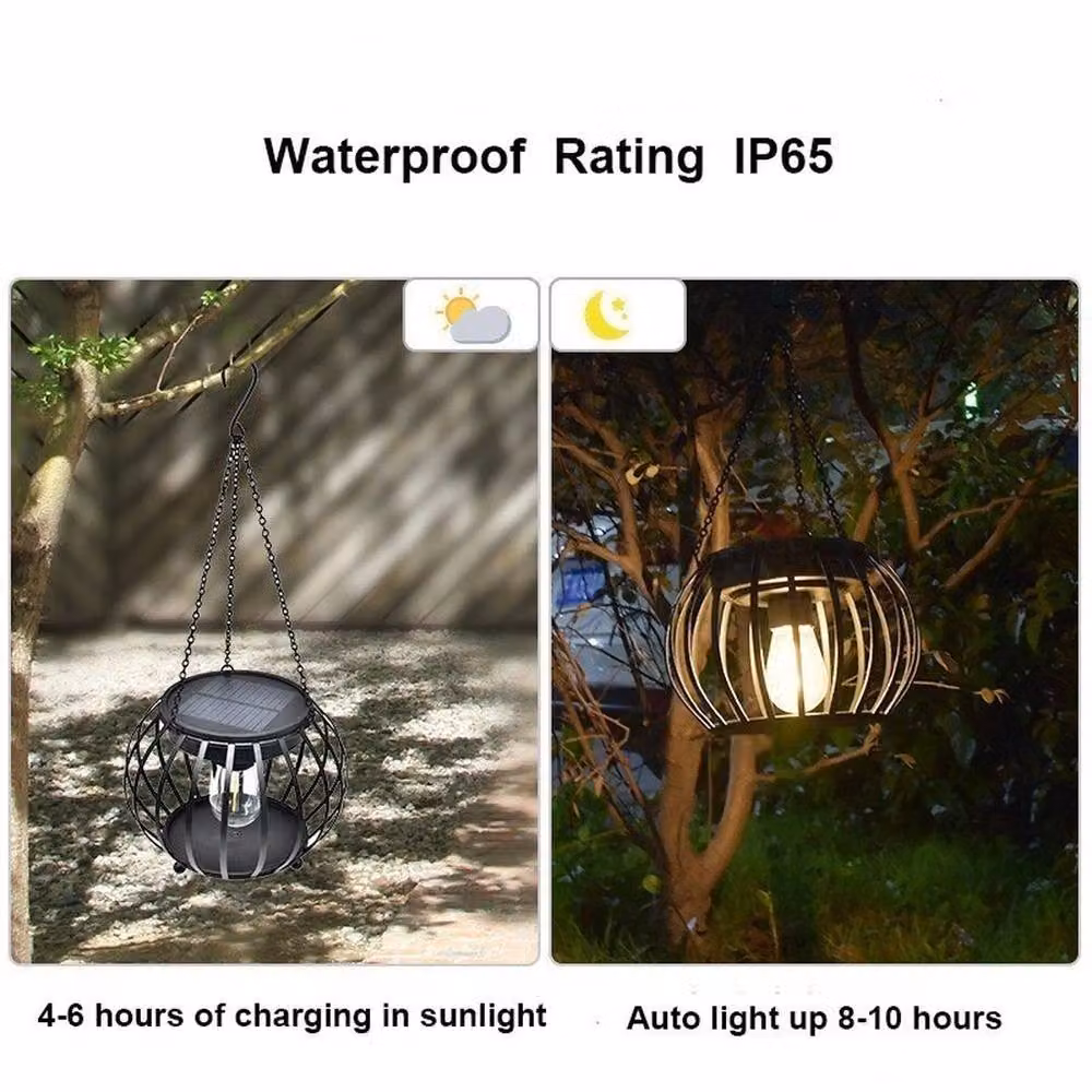 SPETLEK 2-Piece Black Metal Solar LED Hanging Lanterns with Warm White Light for Garden Use – 4