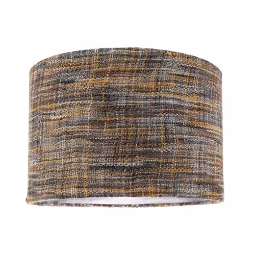 Happy Homewares Vintage Round Linen Fabric Lamp Shade in Mustard, Burgundy and Grey, W: 30 cm, H: 20 cm