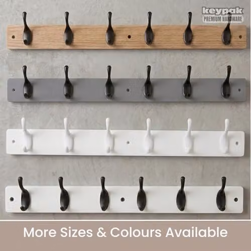 Keypak 6 White Gloss Coat Hooks on White Wooden Board, Width: 68 cm – 3